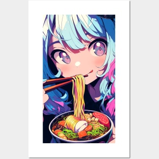 Cute Anime Girl |  Ramen Noodles | Hentaii Chibi Kawaii Design Posters and Art